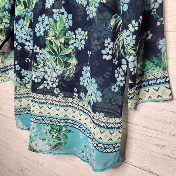 J. Jill Size Small Blue & Green Floral Print V-Neck Tunic Blouse - Picture 4 of 12